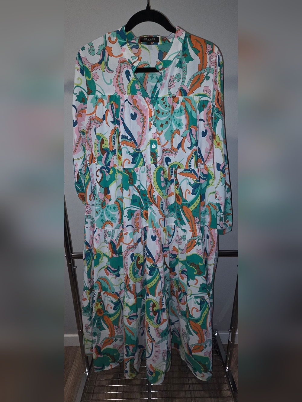 Beulah Colorful Paisley Button-Front Maxi Dress Size All